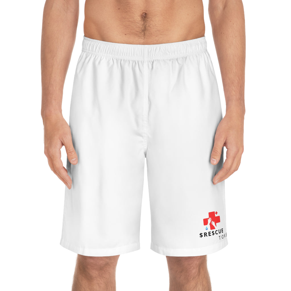 Rescue Token Logo Men's Board Shorts — Lightweight Swim Trunks