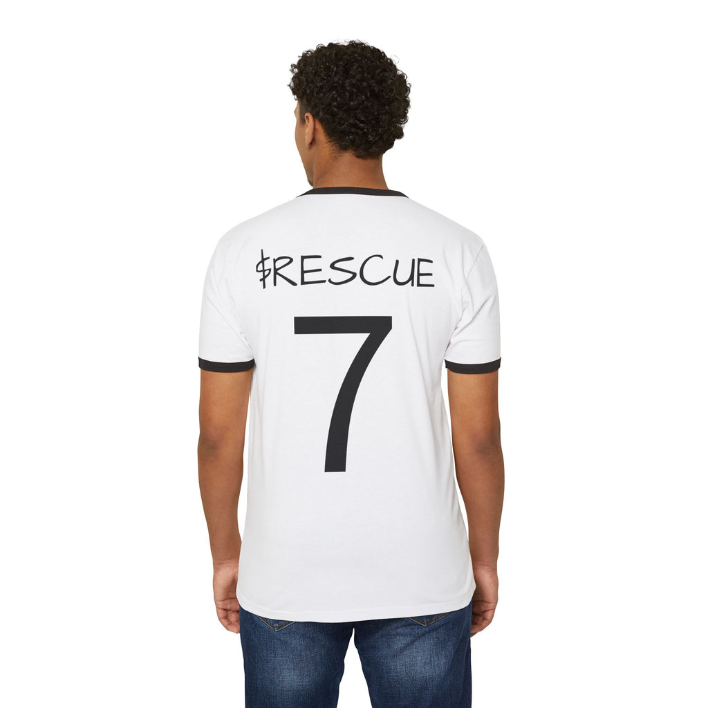 Japanese Zen Red Sun Graphic Ringer T-Shirt — 'Rescue 7' Back Number