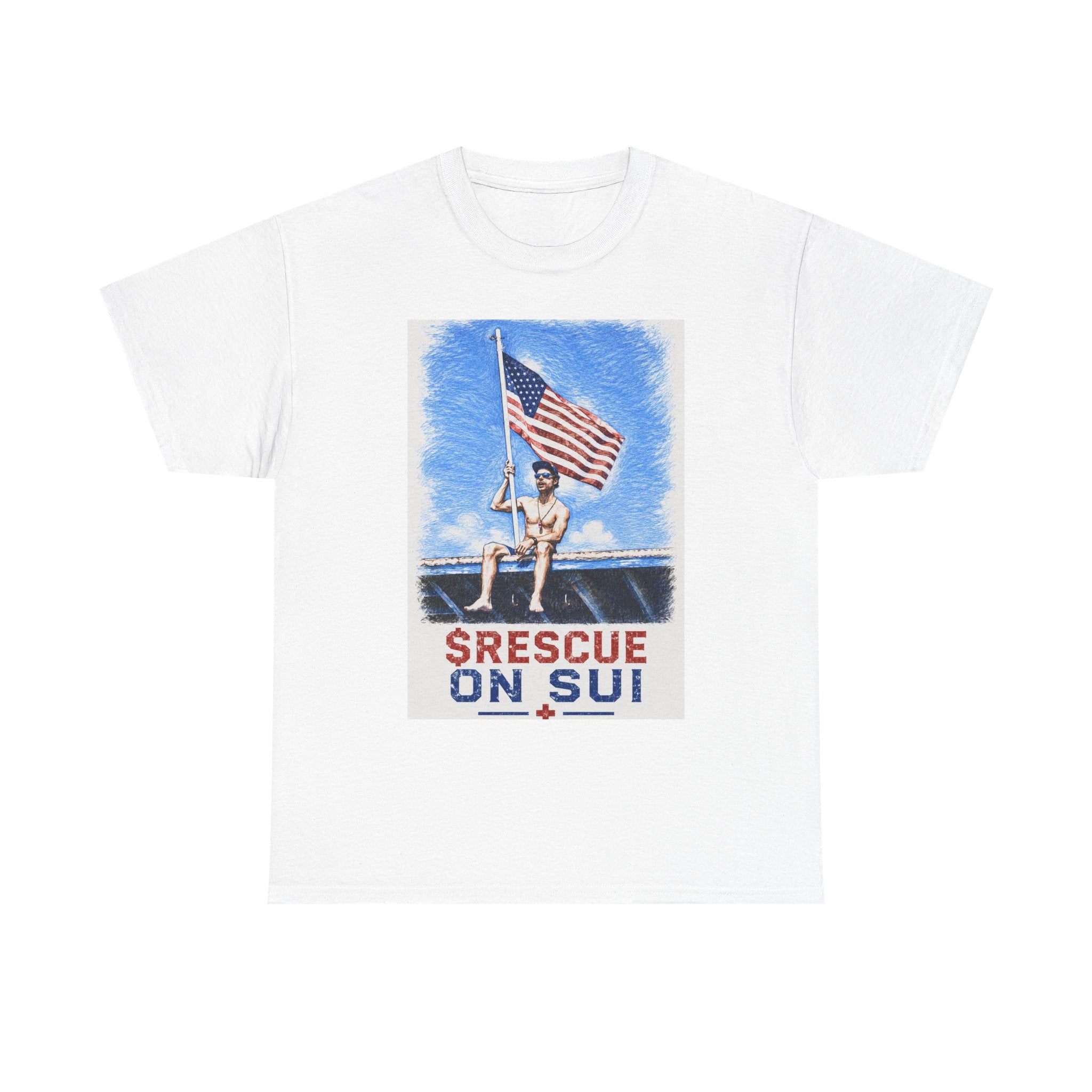 Rescue On Sui T-Shirt — Vintage American Flag Lifeguard Poster Tee