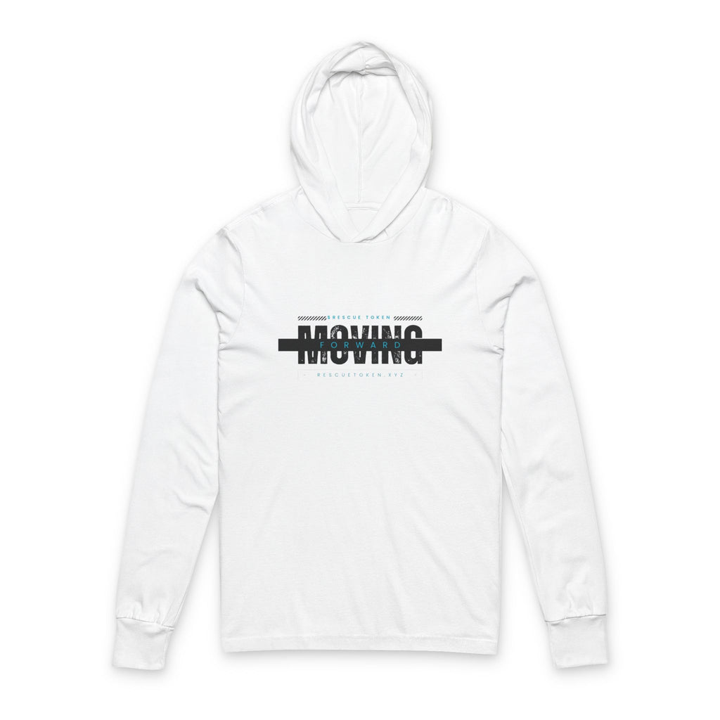 Moving Crossed Out Hooded Long Sleeve Tee – Minimalist 'MOVING' Graphic