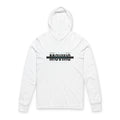 Moving Crossed Out Hooded Long Sleeve Tee – Minimalist 'MOVING' Graphic
