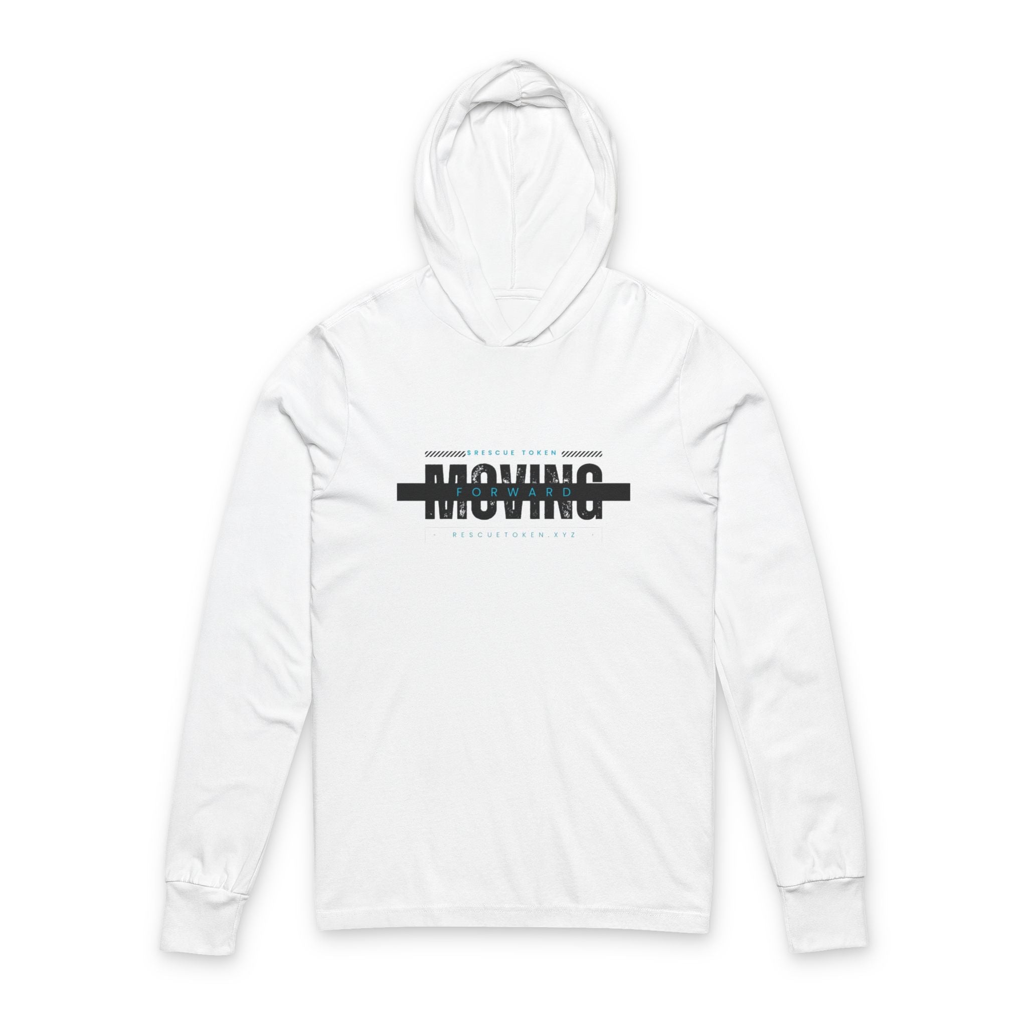 Moving Crossed Out Hooded Long Sleeve Tee – Minimalist 'MOVING' Graphic