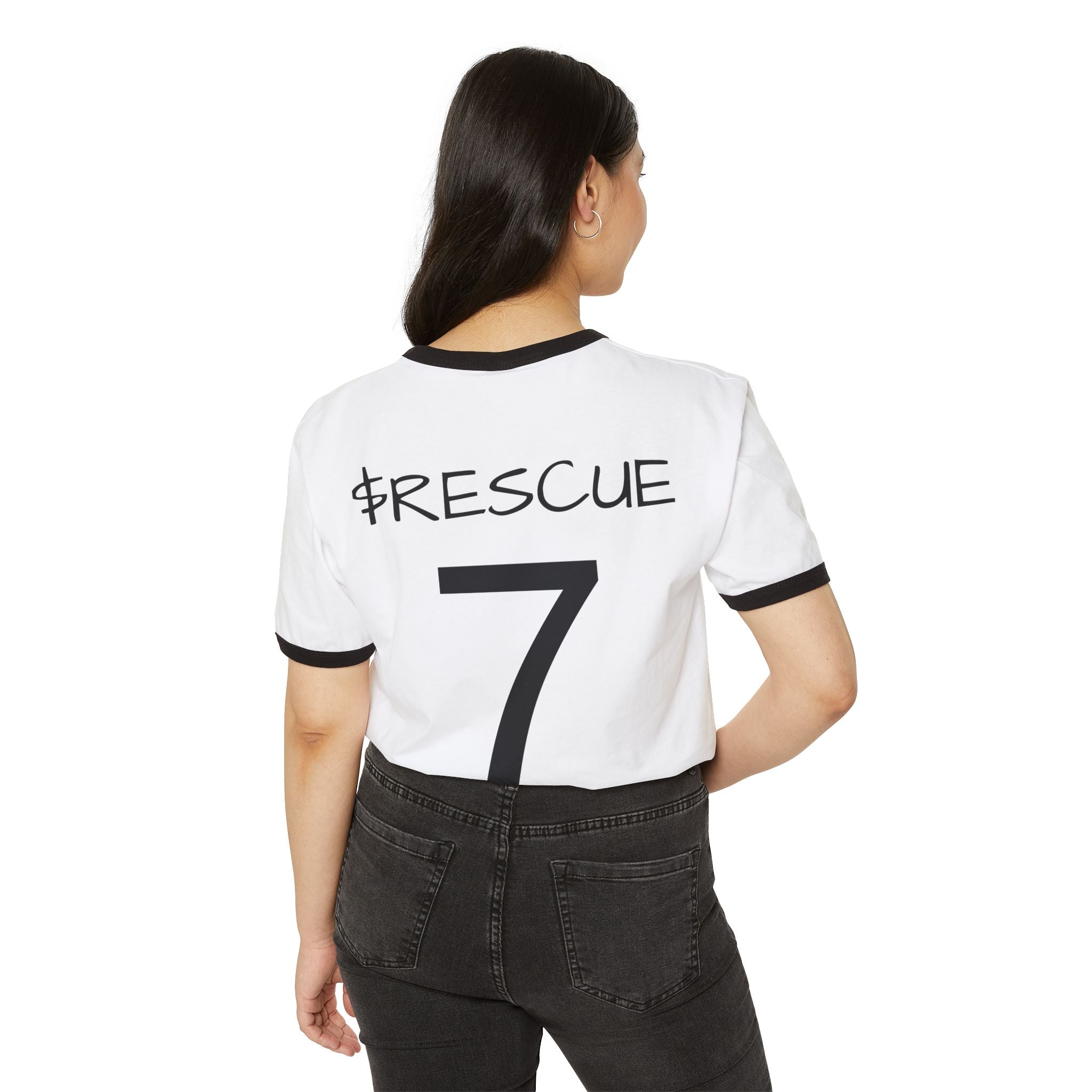Japanese Zen Red Sun Graphic Ringer T-Shirt — 'Rescue 7' Back Number