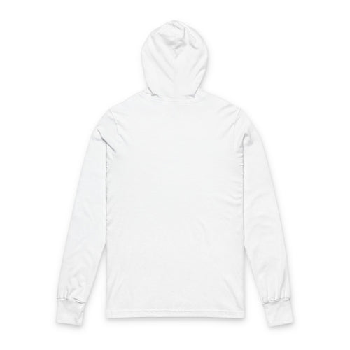 Moving Crossed Out Hooded Long Sleeve Tee – Minimalist 'MOVING' Graphic